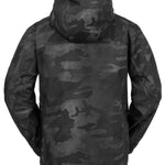 Volcom Brighton Pullover Jacket 2024 - A black pullover jacket with a subtle gray camouflage pattern and a hood.