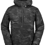 Volcom Brighton Pullover Jacket 2024 - A black jacket with a subtle gray camouflage pattern, featuring a hood and zip closure.