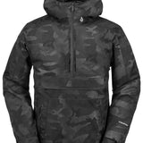 Volcom Brighton Pullover Jacket 2024 - A black jacket with a subtle gray camouflage pattern, featuring a hood and zip closure.