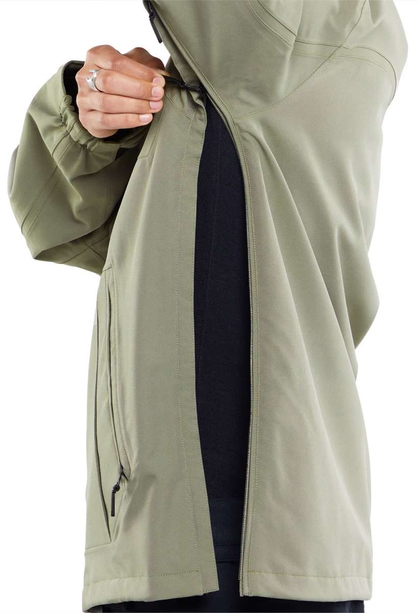 Volcom Brighton Pullover Jacket - Olive green jacket with zippered pockets on both sides and a hood.