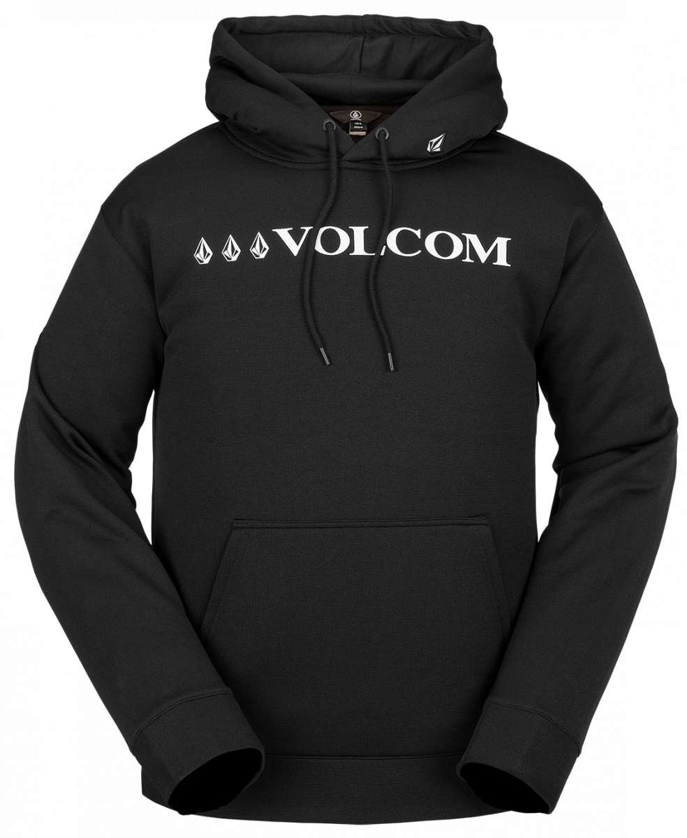 Volcom Core Hydro Fleece 2024 - A black fleece hoodie with a white logo on the chest and a small tag on the inside of the hood.