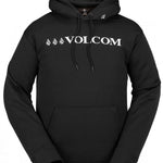 Volcom Core Hydro Fleece 2024 - A black fleece hoodie with a white logo on the chest and a small tag on the inside of the hood.