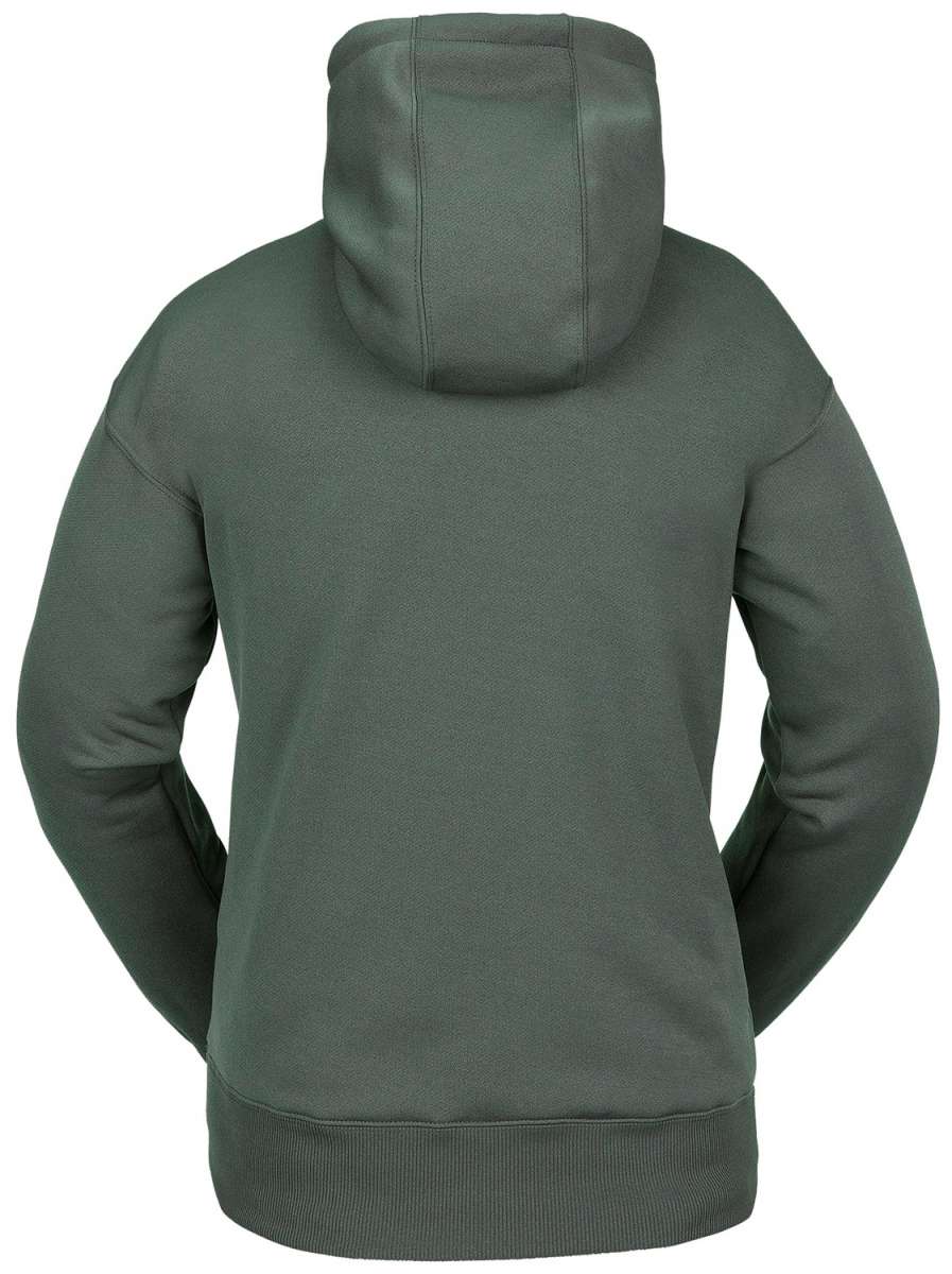 Volcom Women's Core Hydro Hoodie 2024 - A dark green hoodie with a kangaroo pocket and drawstring hood.