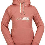 Volcom Women's Core Hydro Hoodie 2024 - A dusty rose hoodie with a white logo on the chest and a drawstring hood.
