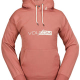 Volcom Women's Core Hydro Hoodie 2024 - A dusty rose hoodie with a white logo on the chest and a drawstring hood.