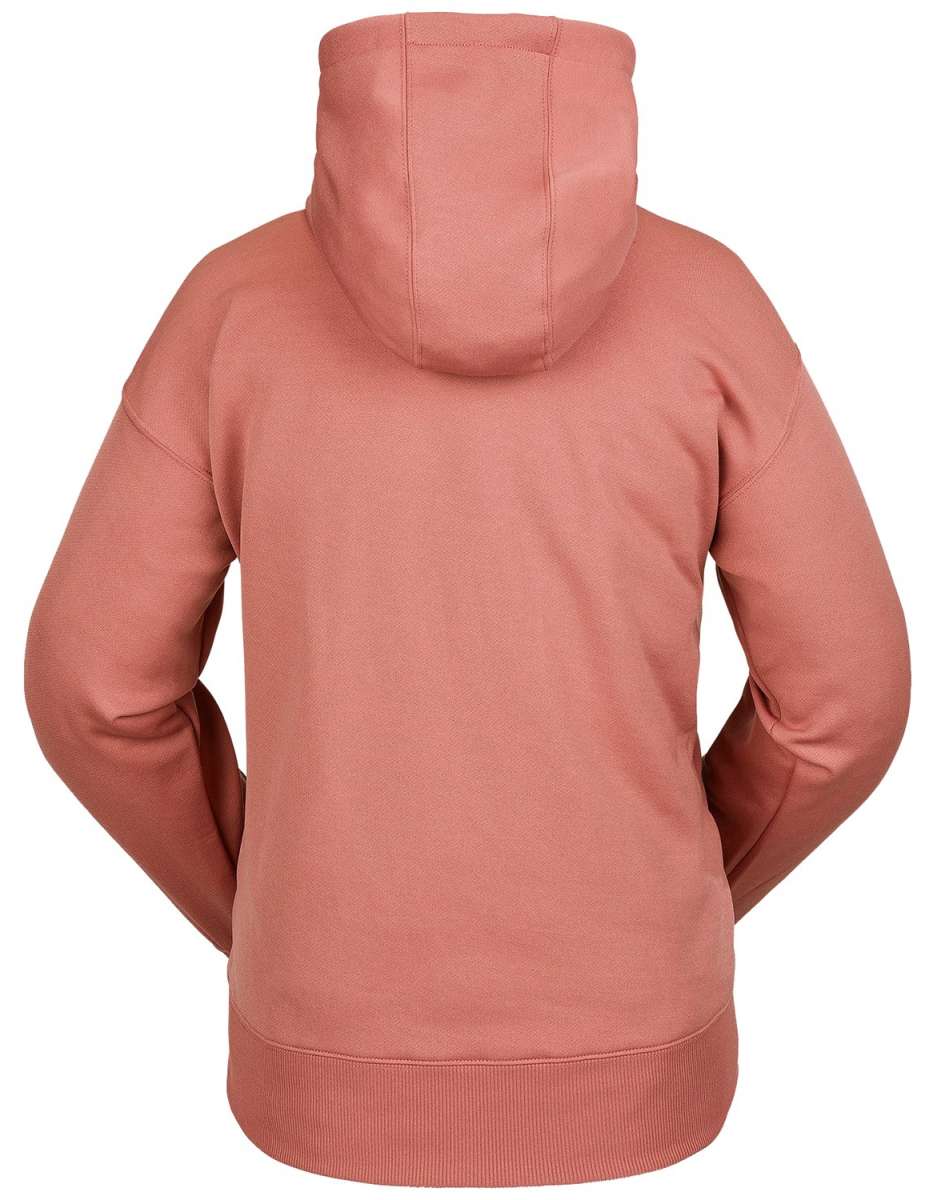 Volcom Women's Core Hydro Hoodie 2024 - A dusty rose hoodie with a kangaroo pocket and drawstring hood.