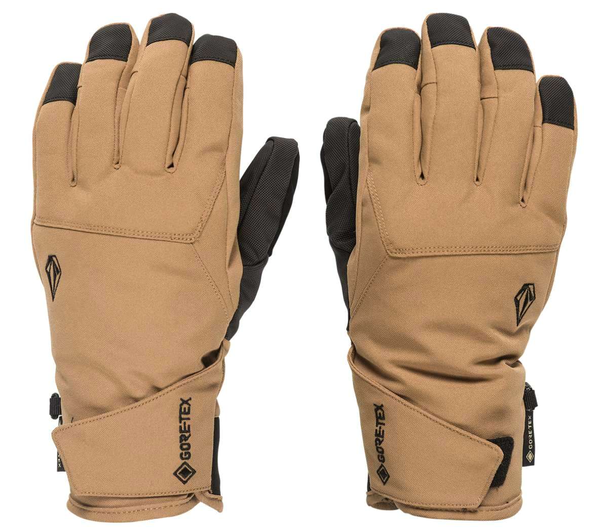 Volcom CP2 GORE-TEX Gloves - A pair of tan gloves with black accents on the fingertips and a small logo near the wrist.