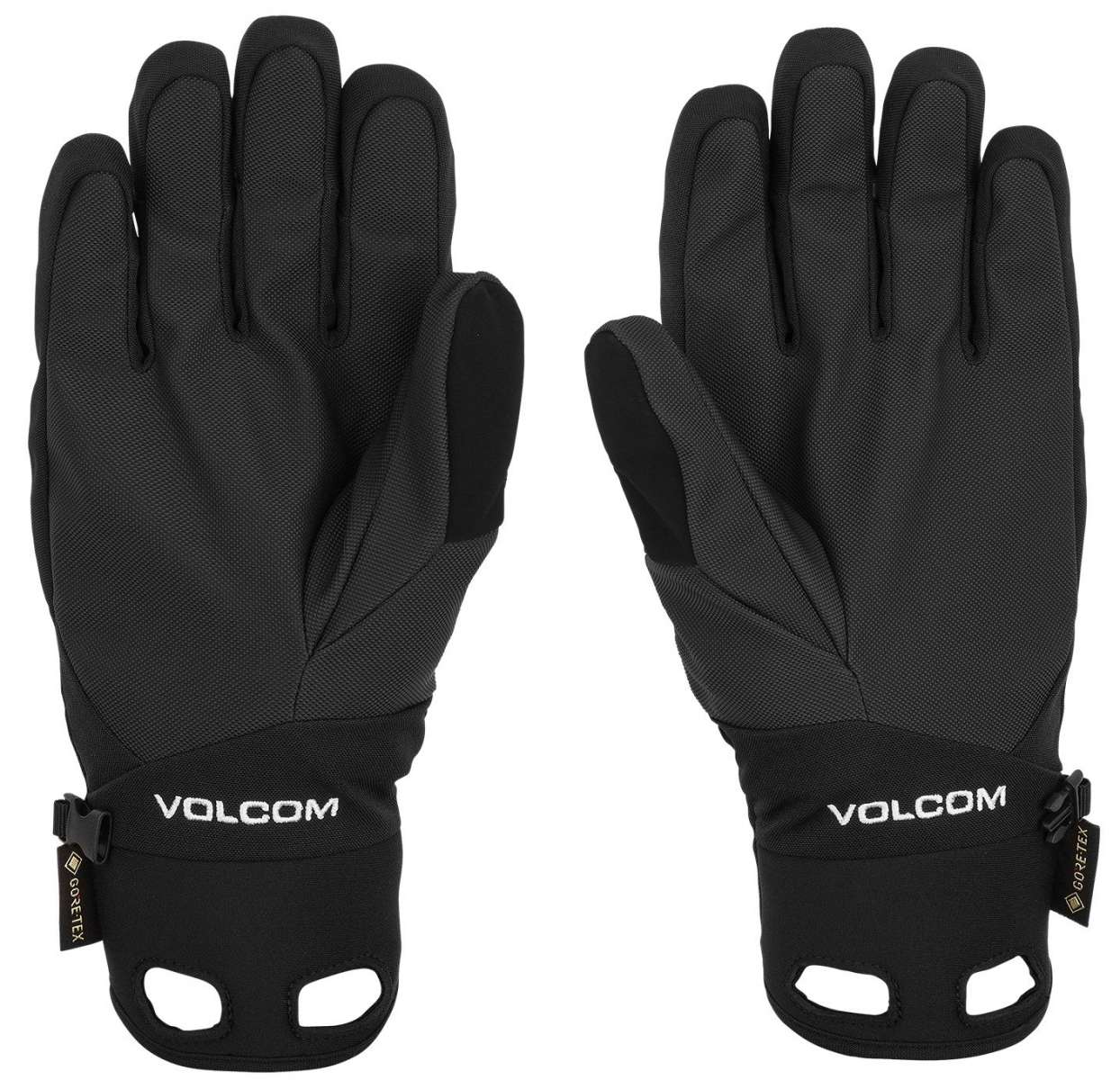 Volcom CP2 GORE-TEX Gloves - A pair of black gloves with a textured palm and fingers, featuring a strap closure at the wrist.