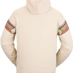 Volcom D.I. Fleece Pullover 2023 - A cream-colored fleece pullover with a multicolored stripe pattern around the hood and cuffs.