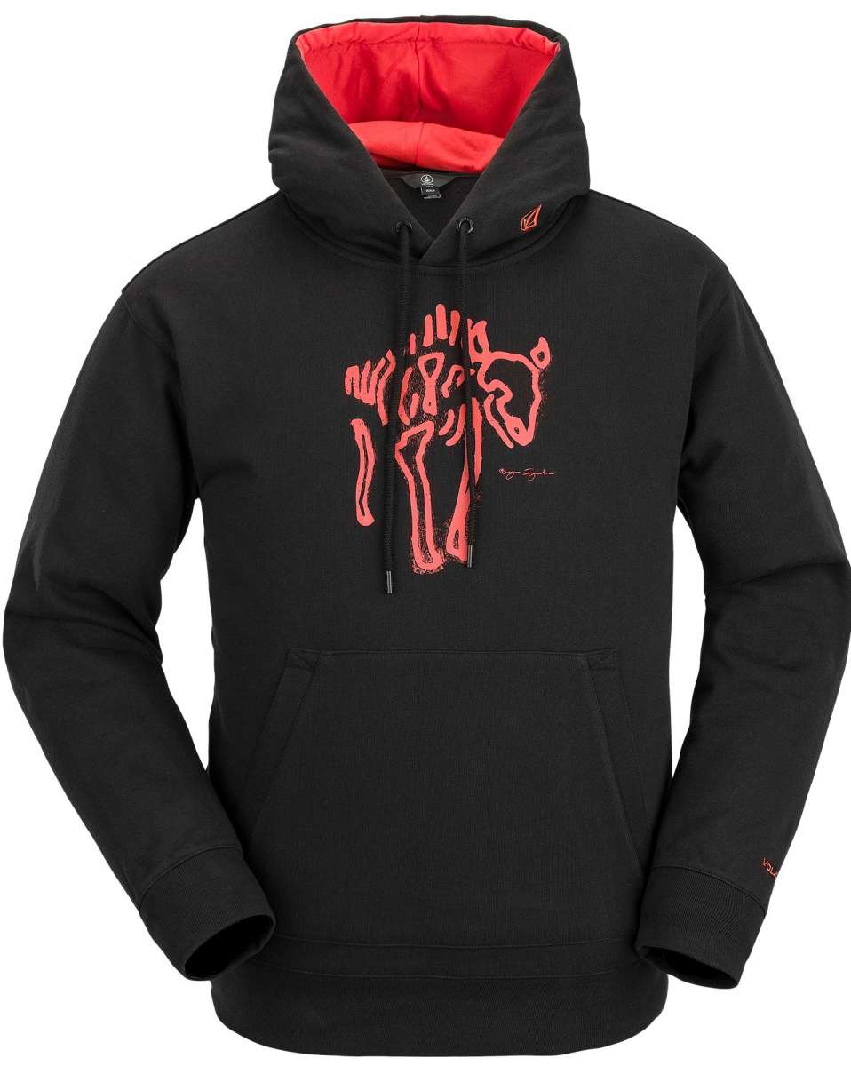 Volcom D.I. Fleece Pullover 2023 - A black fleece pullover with a red and white graphic of a man's face on the front.