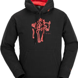 Volcom D.I. Fleece Pullover 2023 - A black fleece pullover with a red and white graphic of a man's face on the front.