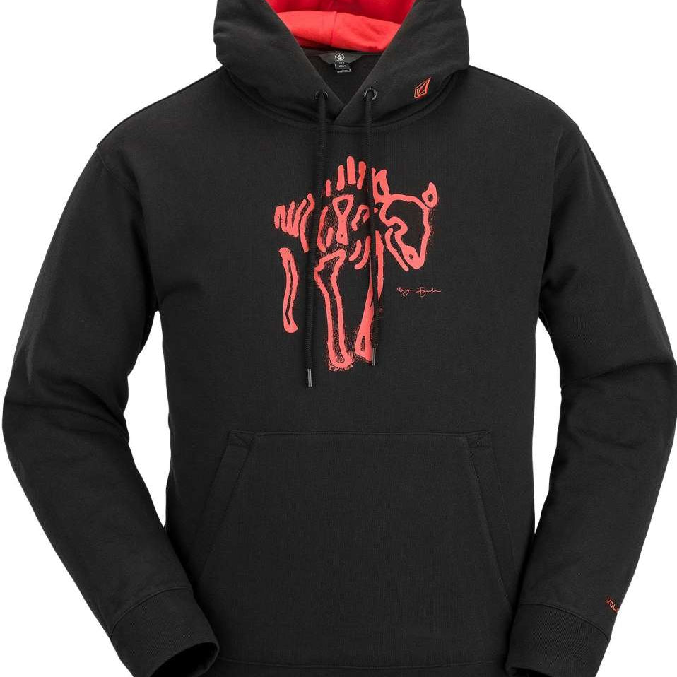Volcom D.I. Fleece Pullover 2023 - A black fleece pullover with a red and white graphic of a man's face on the front.