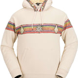 Volcom D.I. Fleece Pullover 2023 - A cream-colored fleece pullover with a horizontal stripe pattern featuring pink, green, and purple stripes.