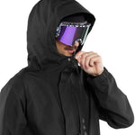Volcom Dua Insulated GORE-TEX Jacket 2024 - A black jacket with a hood, featuring a zipper and snap buttons down the front.