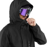 Volcom Dua Insulated GORE-TEX Jacket 2024 - A black jacket with a hood, featuring a zipper and snap buttons down the front.