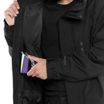 Volcom Dua Insulated GORE-TEX Jacket - A black jacket with a hood, featuring a mesh material on the inside of the collar and a zipper closure.