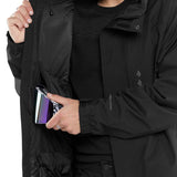 Volcom Dua Insulated GORE-TEX Jacket - A black jacket with a hood, featuring a mesh material on the inside of the collar and a zipper closure.