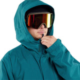 Volcom Dua Insulated GORE-TEX Jacket - A dark green jacket with a hood, featuring a zipper and two zippered pockets on the front.
