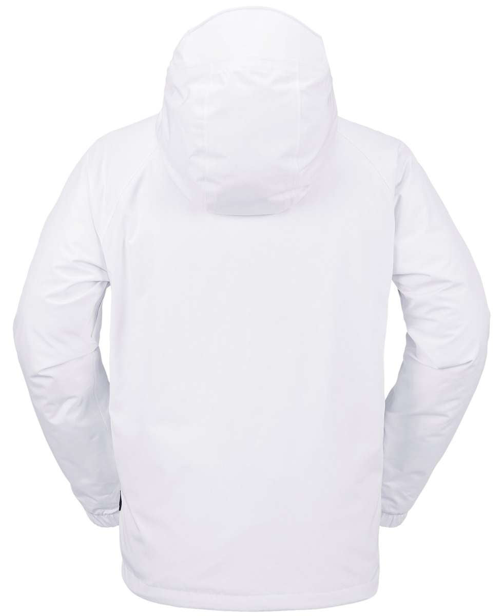 Volcom Dua Insulated GORE-TEX Jacket 2024 - A white jacket with a hood, featuring a zippered front and two side pockets.