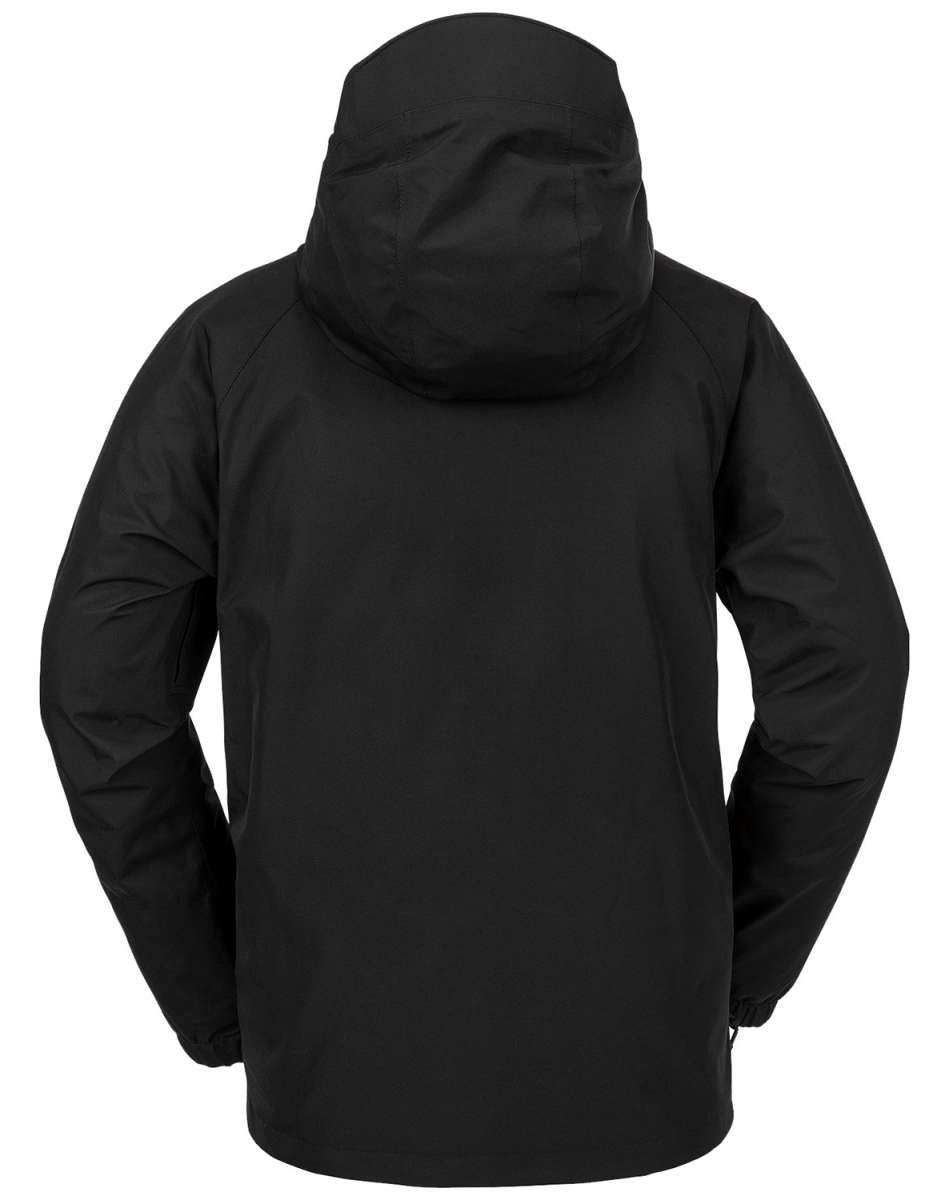 Volcom Dua Insulated GORE-TEX Jacket 2024 - A black jacket with a hood, featuring a zippered front and two side pockets.