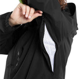 Volcom Dua Insulated GORE-TEX Jacket - A black jacket with a hood, featuring a zipper and snap buttons down the front.