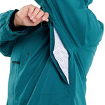 Volcom Dua Insulated GORE-TEX Jacket - A dark green jacket with a black zipper and two zippered pockets on the front, featuring a hood and adjustable cuffs.
