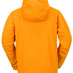 Volcom Dua Insulated GORE-TEX Jacket 2024 - A bright orange jacket with a hood, featuring black zippers and adjustable cuffs.