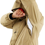 Volcom Dua Insulated GORE-TEX Jacket 2024 - A tan jacket with a hood, featuring black zippers and a white logo on the chest.