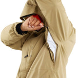 Volcom Dua Insulated GORE-TEX Jacket 2024 - A tan jacket with a hood, featuring black zippers and a white logo on the chest.