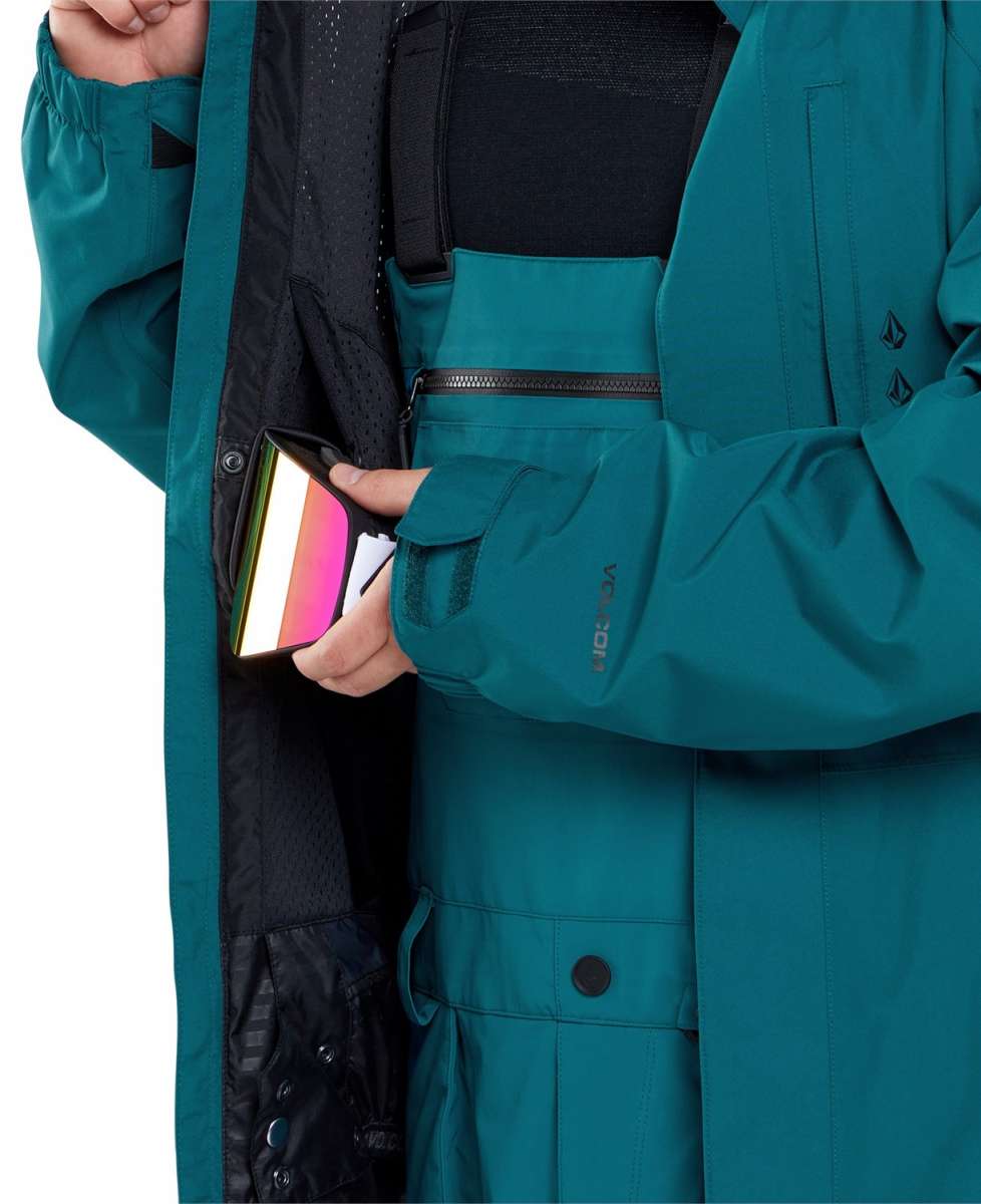 Volcom Dua Insulated GORE-TEX Jacket - A black jacket with a hood, featuring a zippered chest pocket and adjustable cuffs.