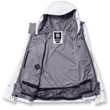 Volcom Dua Insulated GORE-TEX Jacket 2024 - A white jacket with a hood, featuring black zippers and a black logo on the chest.