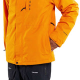 Volcom Dua Insulated GORE-TEX Jacket - A bright orange jacket with a black zipper and black drawstrings on the hood.