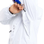 Volcom Dua Insulated GORE-TEX Jacket 2024 - A white jacket with a blue zipper and black drawstring on the hood.