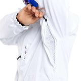 Volcom Dua Insulated GORE-TEX Jacket 2024 - A white jacket with a blue zipper and black drawstring on the hood.