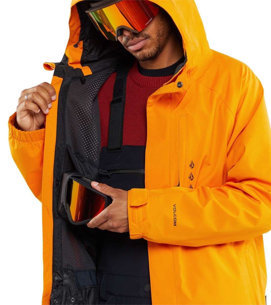 Volcom Dua Insulated GORE-TEX Jacket - A black jacket with a hood, featuring a zipper and two zippered pockets on the front.