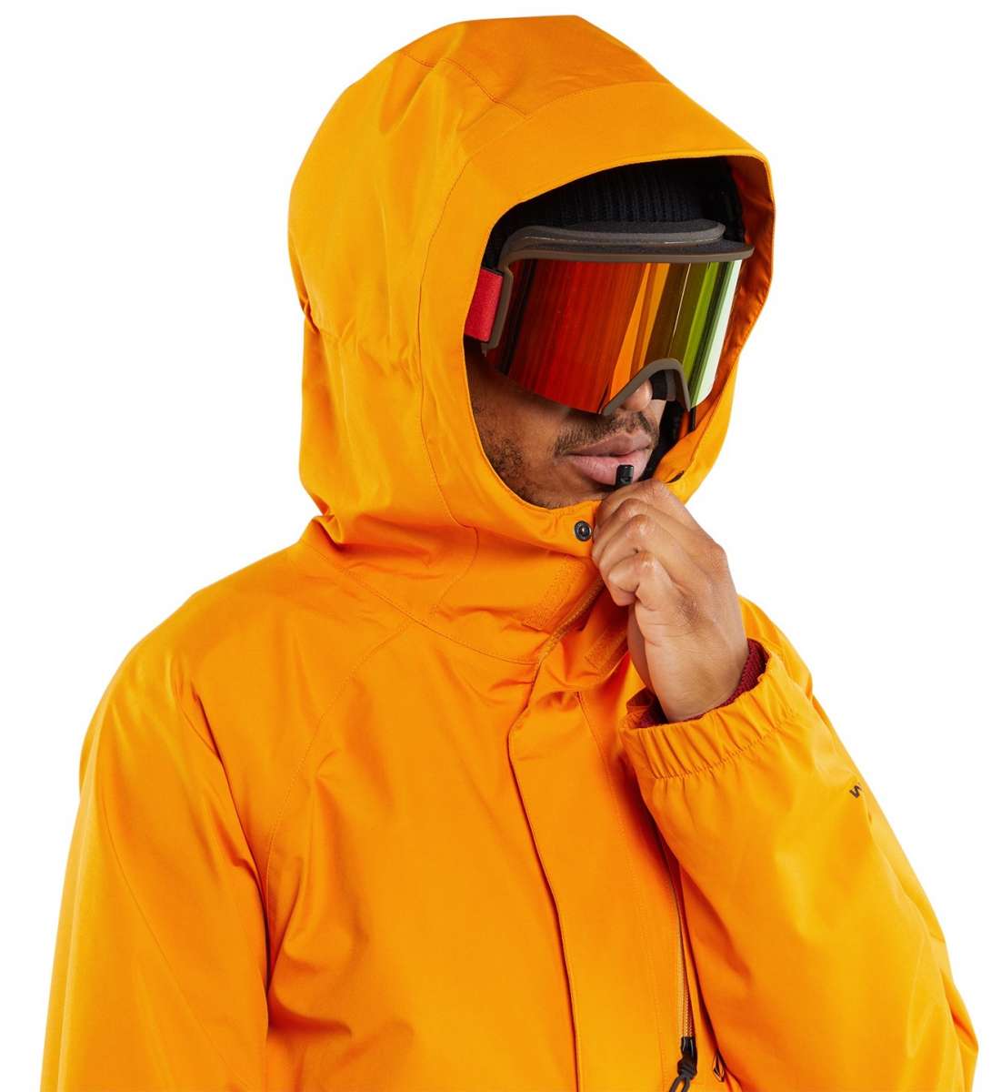 Volcom Dua Insulated GORE-TEX Jacket - A black jacket with a hood, featuring a white logo on the left chest and a zipper closure.