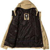 Volcom Dua Insulated GORE-TEX Jacket 2024 - A tan-colored jacket with a hood, featuring black zippers and a black logo on the chest.