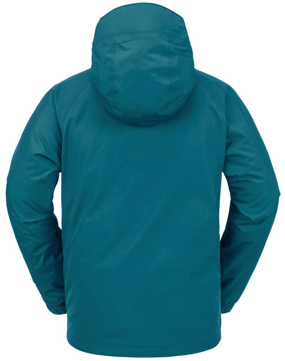 Volcom Dua Insulated GORE-TEX Jacket 2024 - A dark green jacket with a hood, featuring a zippered front and two side pockets.