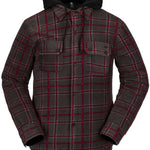 Volcom Field Insulated Flannel Jacket - A dark brown flannel jacket with a subtle plaid pattern and two chest pockets.