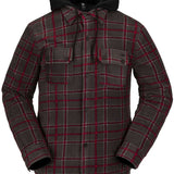 Volcom Field Insulated Flannel Jacket - A dark brown flannel jacket with a subtle plaid pattern and two chest pockets.