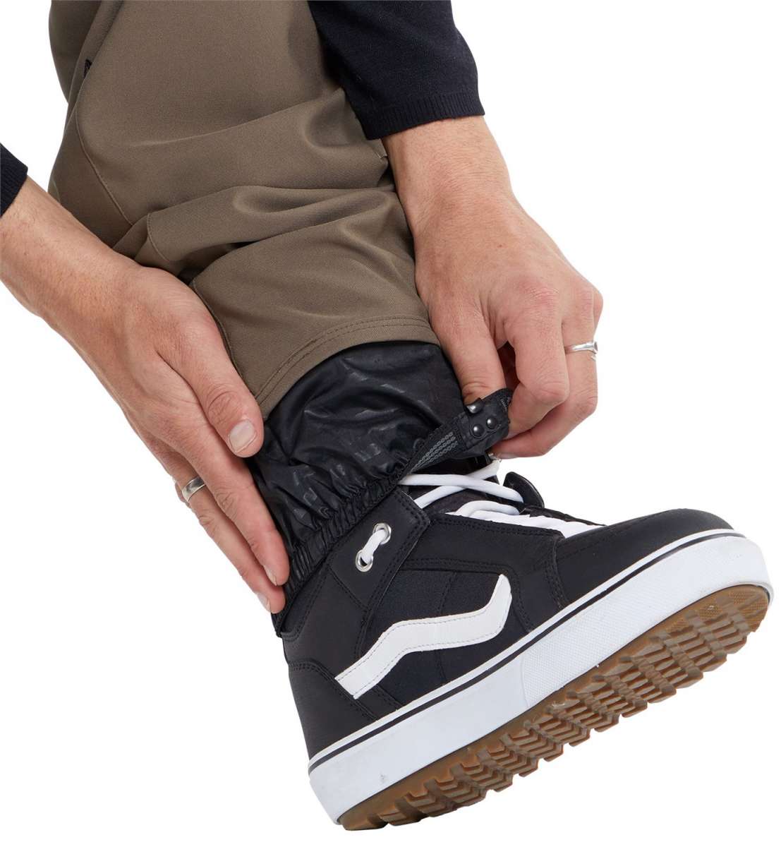 Volcom Freakin' Snow Chino Pants 2024 - Black snow pants with a subtle white stripe on the side of one leg.