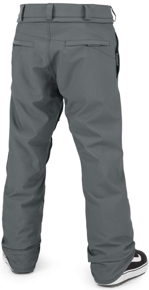 Volcom Freakin' Snow Chino Pants 2024 - Dark gray snow pants with a subtle white stripe on the side of one leg.