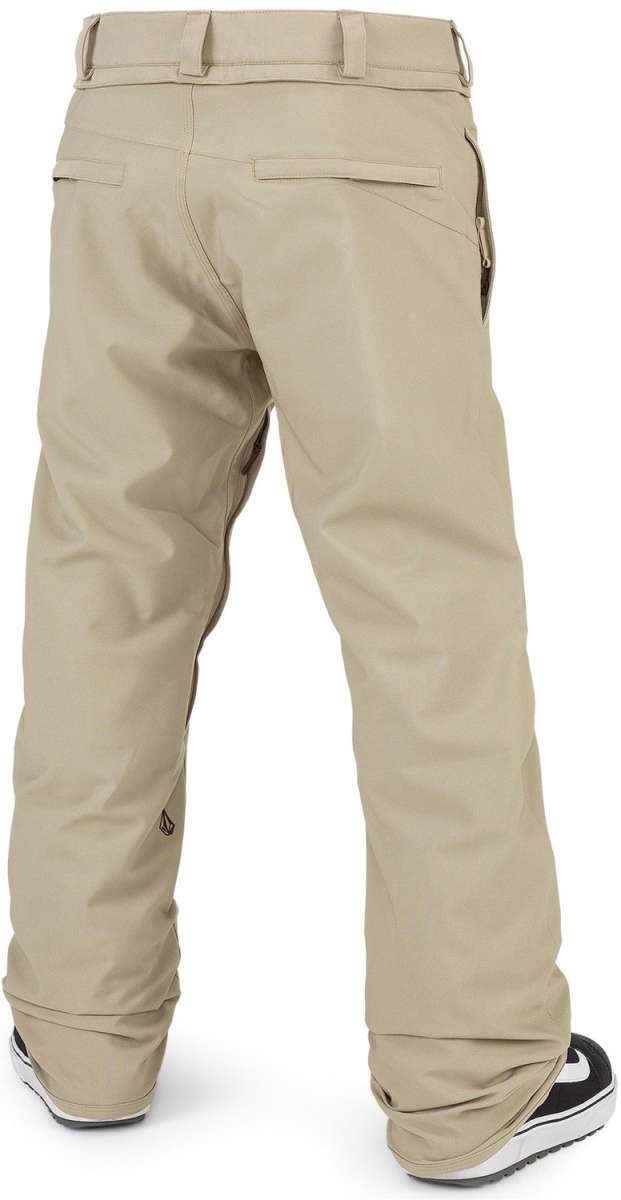 Volcom Freakin' Snow Chino Pants 2024 - Khaki pants with a subtle black logo on the left leg, featuring a belt loop and two back pockets.