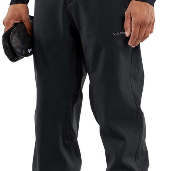 Volcom Freakin' Snow Chino Pants 2024 - Black pants with white logo on left thigh and black belt loops.