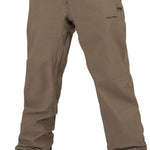 Volcom Freakin' Snow Chino Pants 2024 - Pair of khaki-colored snow pants with zippered pockets and a black logo on the left thigh.