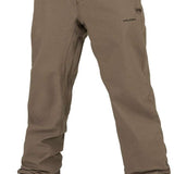 Volcom Freakin' Snow Chino Pants 2024 - Pair of khaki-colored snow pants with zippered pockets and a black logo on the left thigh.
