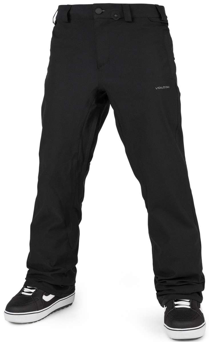 Volcom Freakin' Snow Chino Pants 2024 - Black snow pants with a subtle white logo on the left thigh and black belt loops.