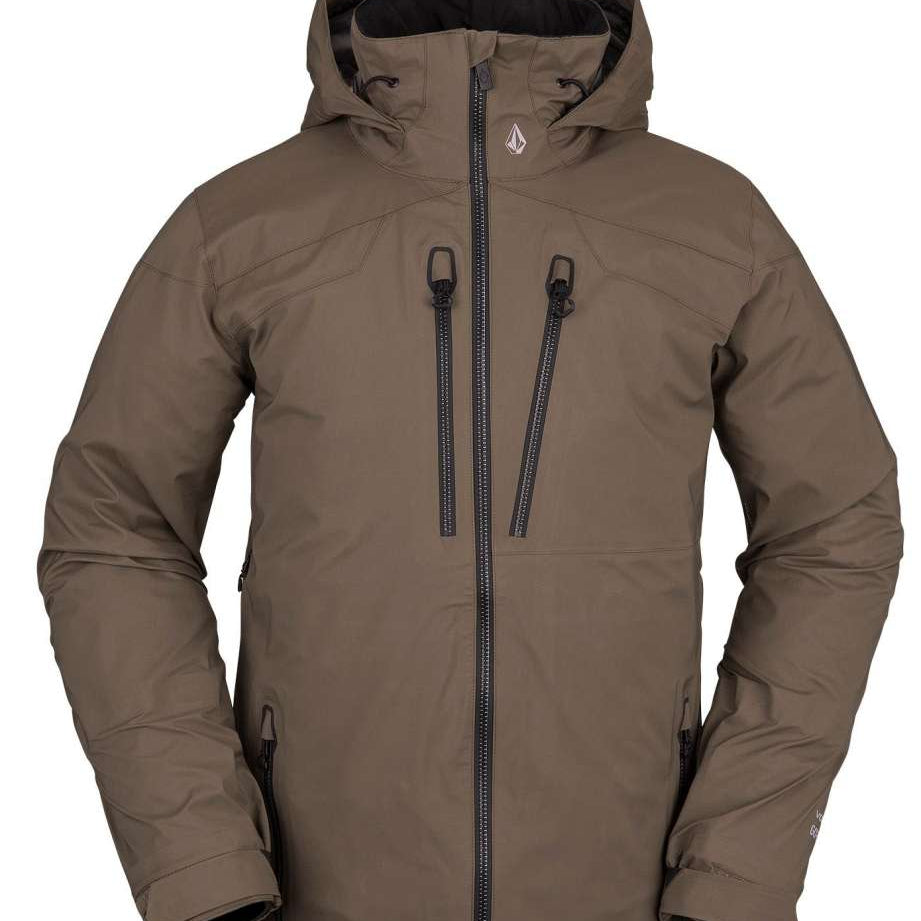 Volcom Guch Stretch GORE-TEX Jacket 2022 - A brown jacket with a white logo on the chest and black zippers.