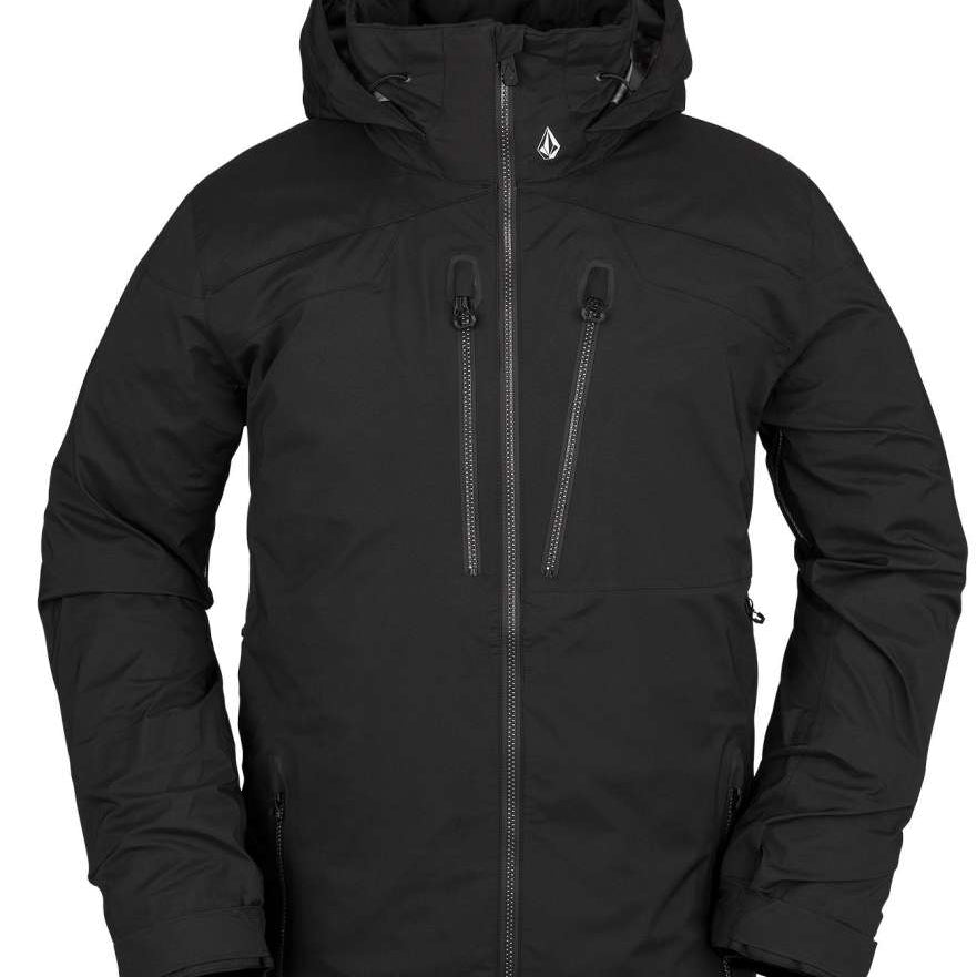 Volcom Guch Stretch GORE-TEX Jacket 2022 - A black jacket with a hood, featuring two zippered pockets on either side and a central zipper down the front.
