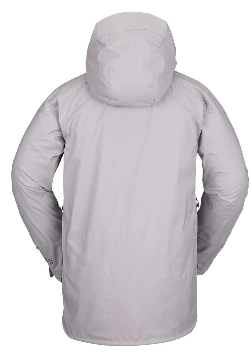 Volcom Guch Stretch GORE-TEX Jacket 2022 - A light gray jacket with a hood, featuring black zippers and a white logo on the left sleeve.